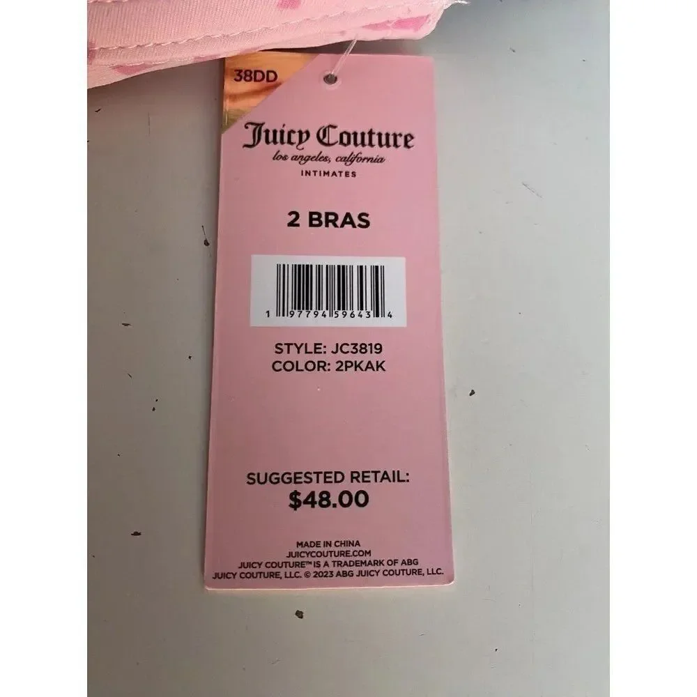 2‎ Pack Juicy Couture Bra Show Me Off JC3819 Pink Logo And Black Sz 38 DD NEW